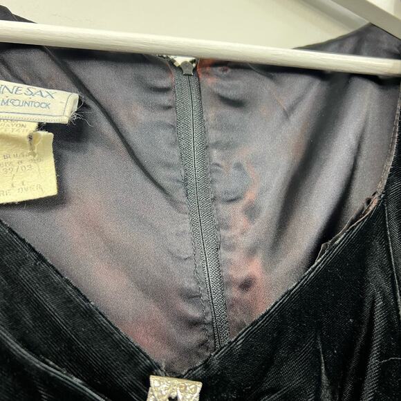 Vintage Gunne Sax Jessica McClintock Dark Romantic Whimsigoth Black Velvet Dress - Picture 5 of 16